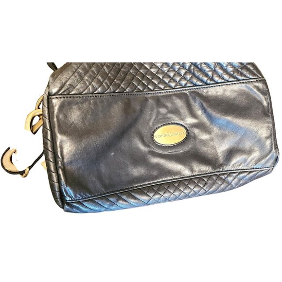 Cynthia Rowley Large Quilted Black Leather Shoulder Bag W Gold Clip Hardware - Picture 4 of 8